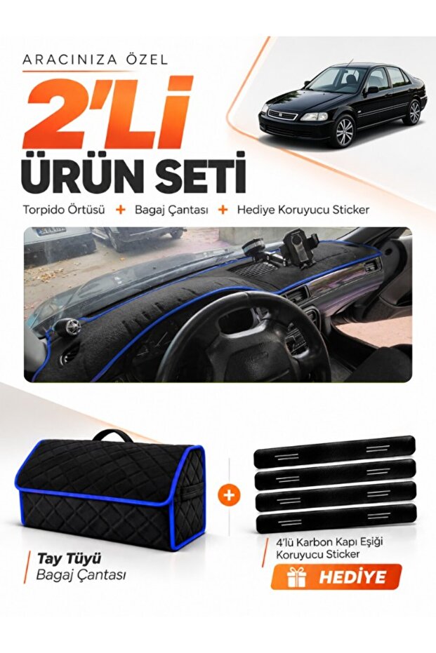 Honda Civic (1996-1998) Compatible Torpedo Cover + Thai Feather Trunk Bag + Sticker Set - Ho006
