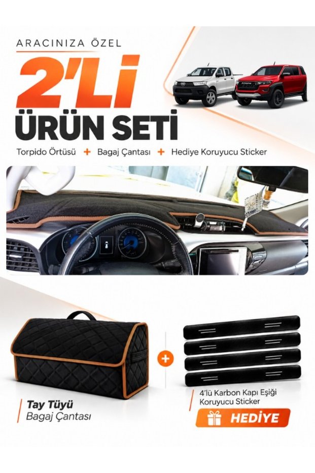 Toyota Hi̇lux (2016-2025) Compatible Dashboard Cover + Tay Tüyü Luggage Bag + Sticker Set - To019