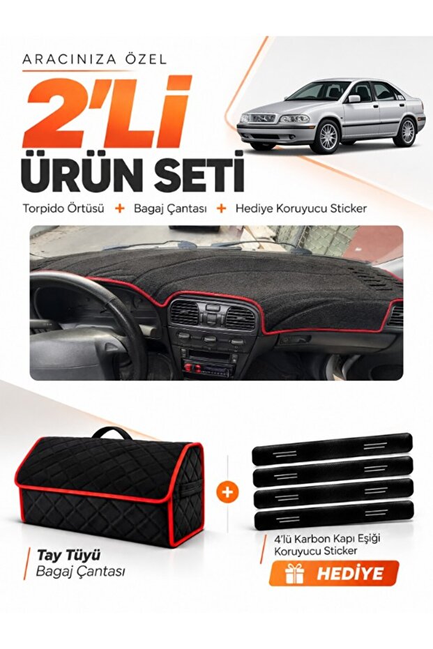 Volvo S40 (1996-2002) Compatible Glove Box Cover + Tay Feather Trunk Bag + Sticker Set - Vo001