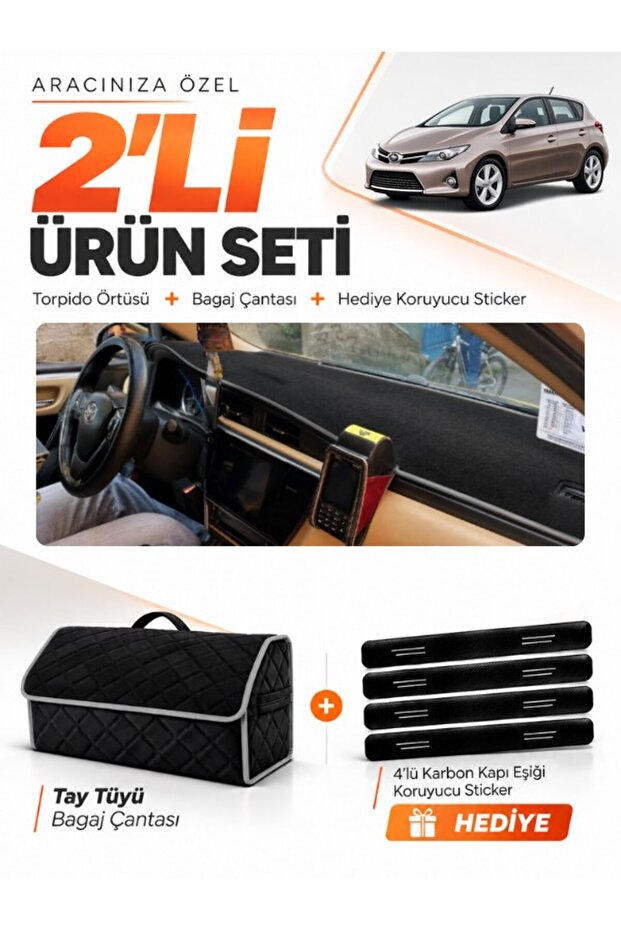 Toyota Auris E180 (2012-2018) Compatible Dashboard Cover + Tay Feather Trunk Bag + Sticker Set - To006
