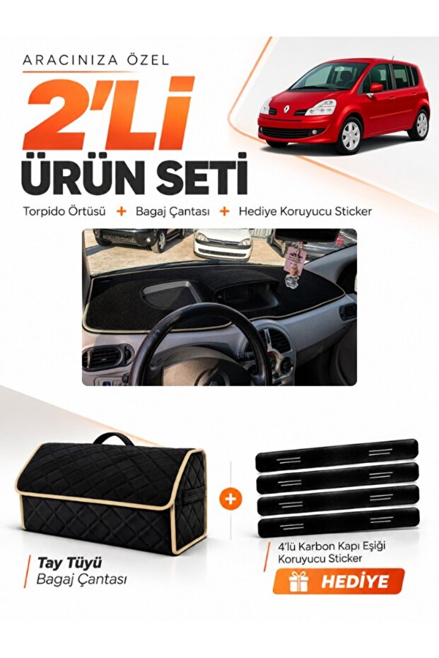 Renault Modus (2004-2012) Compatible Glove Box Cover + Tay Feather Trunk Bag + Sticker Set - Re042