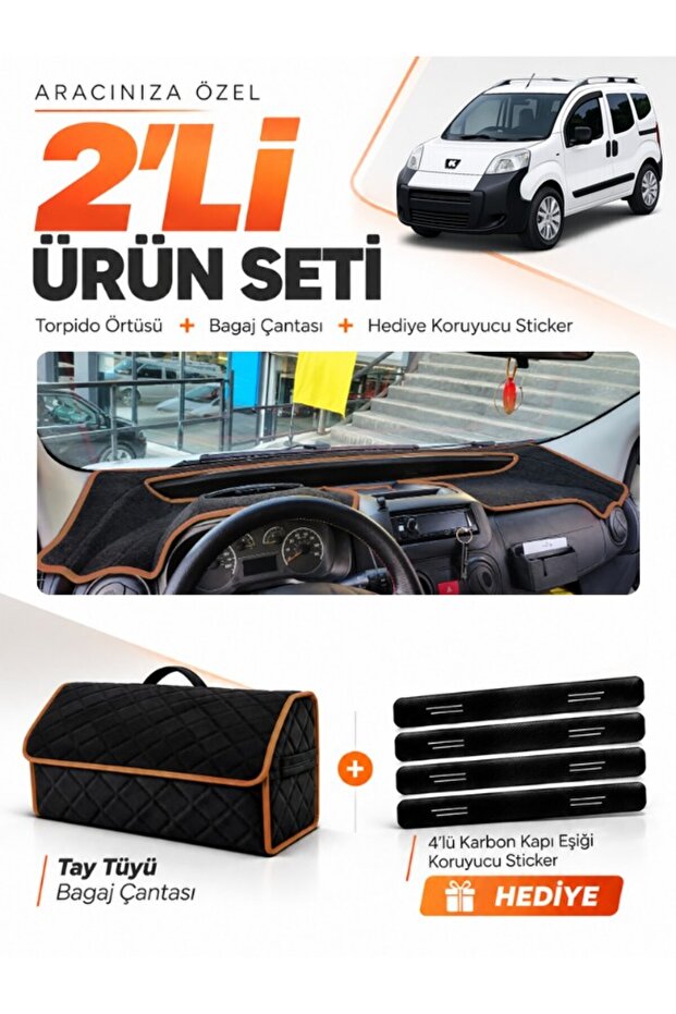 Peugeot Bi̇pper (2007-2020) Compatible Torpedo Cover + Thai Feather Trunk Bag + Sticker Set - Pe020
