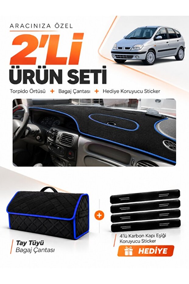 Renault Scenic 1 (1996-2003) Compatible Glove Box Cover + Tay Feather Trunk Bag + Sticker Set - Re043