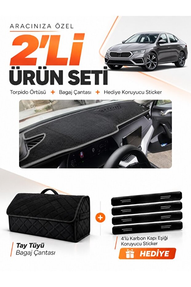 Skoda Octavia (2020-2025) Compatible Dashboard Cover + Tay Feather Trunk Bag + Sticker Set - Sk014