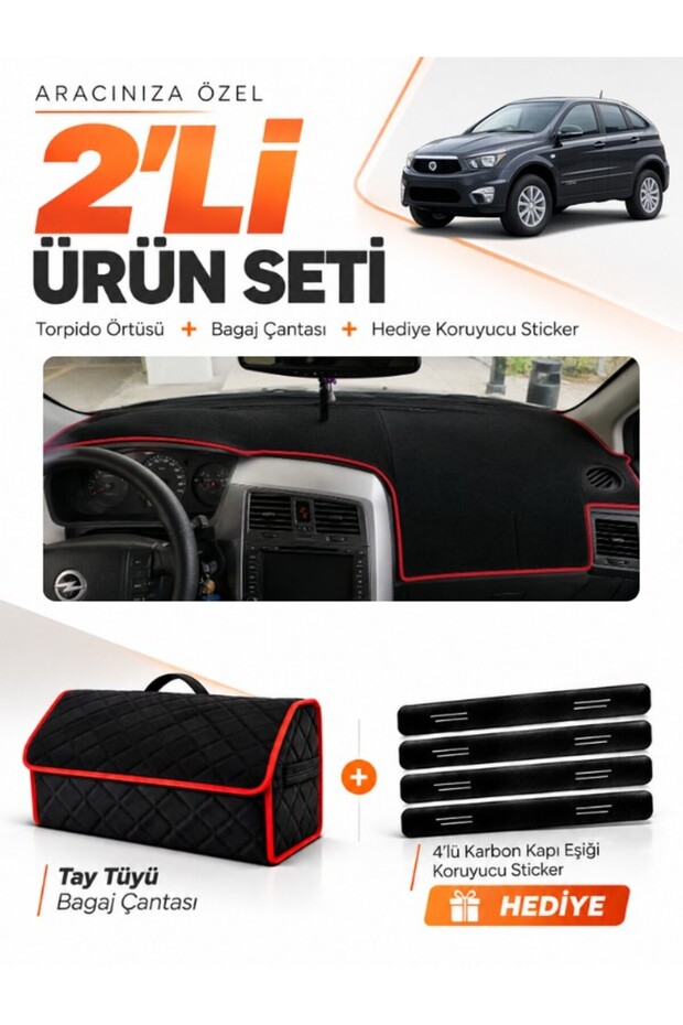 Ssangyong Nomad (2005-2012) Compatible Glove Box Cover + Tay Tüy Luggage Bag + Sticker Set - Ss001