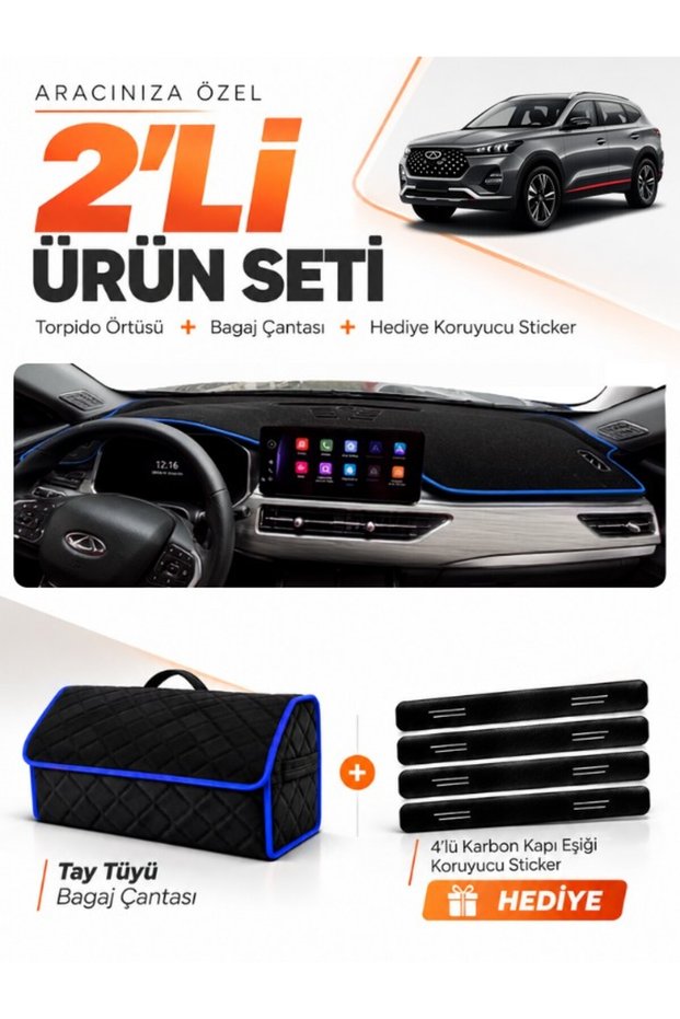 Chery Tiggo 8 Pro (2018-2024) Compatible Glove Box Cover + Tay Tüy Luggage Bag + Sticker Set - Cy002