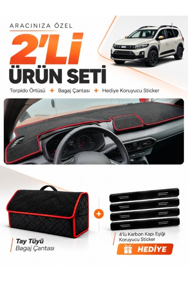 Daci̇a Jogger Screenless (2022-2026) Compatible Dashboard Cover + Tay Tüy Luggage Bag Set - Da002