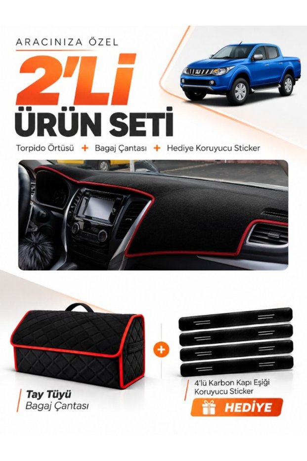 Mitsubishi L200 (2015-2021) Compatible Glove Box Cover + Tay Feather Trunk Bag + Sticker Set - Mi008