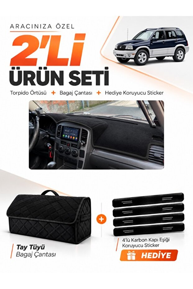 Suzuki Grand Vitara (2003-2006) Compatible Glove Box Cover + Thai Feather Trunk Bag Set - Sz004