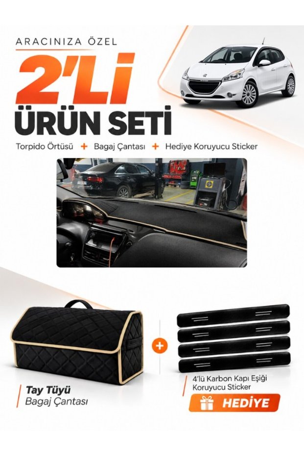 Peugeot 208 Old Compatible Torpedo Cover + Thai Feather Luggage Bag + Sticker Set - Pe029