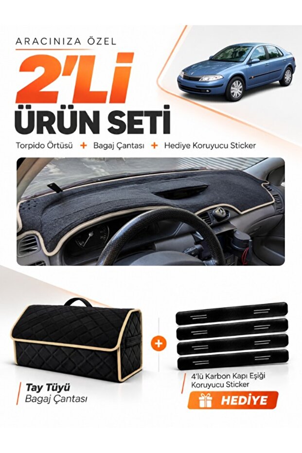 Renault Laguna 2 (2002-2005) Compatible Glove Box Cover + Tay Feather Trunk Bag + Sticker Set - Re033