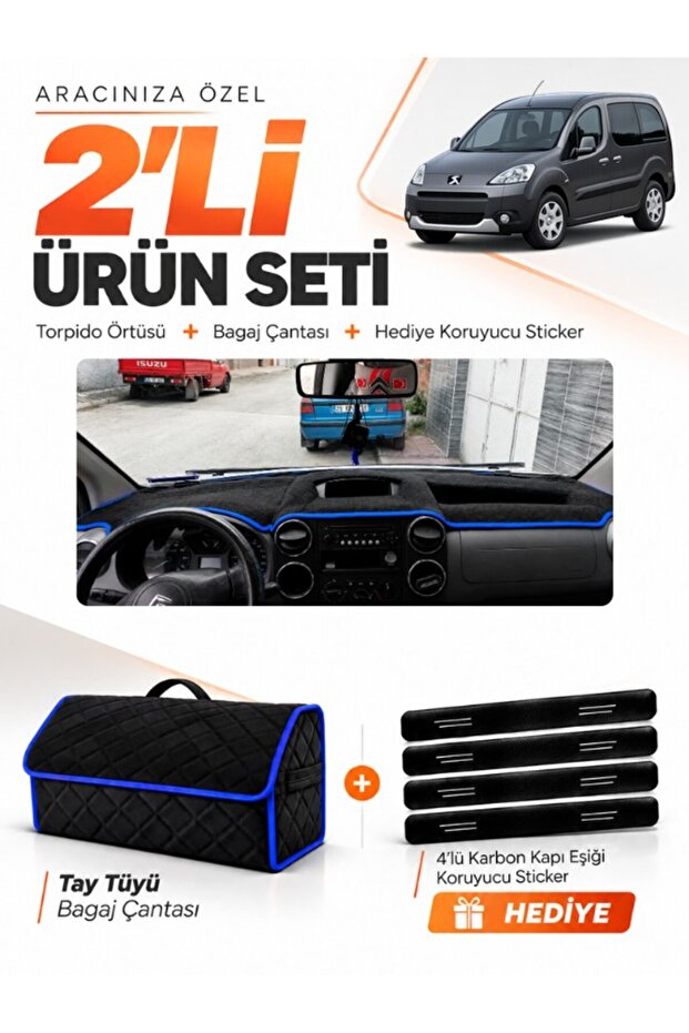 Peugeot Partner Screened Coverless (2010-2014) Compatible Dashboard Cover + Thai Feather Bag Set - Pe025
