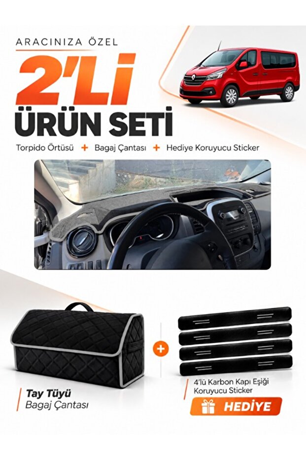 Renault Trafic Covered (2015-2022) Compatible Glove Box Cover + Thai Feather Luggage Bag Set - Re048