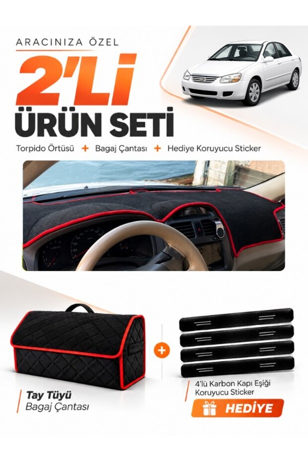 Kia Cerato (2004-2008) Compatible Torpedo Cover + Thai Feather Trunk Bag + Sticker Set - Ki006