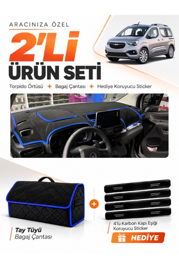 Opel Combo (2018-2023) Compatible Dashboard Cover + Tay Tüy Luggage Bag + Sticker Set - Op009