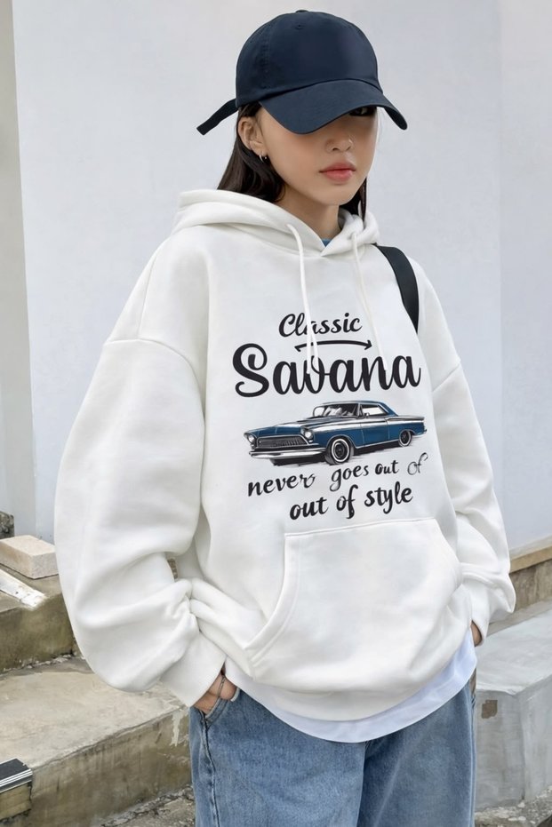 Classic Printed Cotton 3 Thread Threaded Oversize Sweatshirt