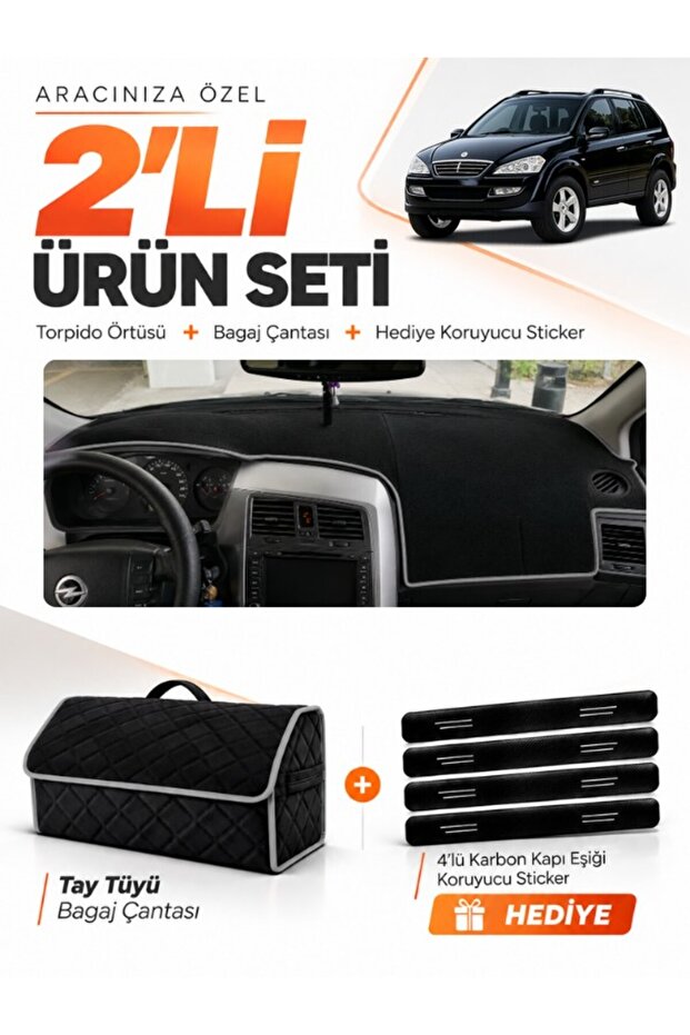 Ssangyong Kyron (2005-2012) Compatible Glove Box Cover + Thai Feather Trunk Bag + Sticker Set - Ss001