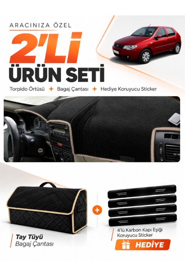 Fiat Palio (2005-2012) Compatible Dashboard Cover + Tay Feather Trunk Bag + Sticker Set - Fi003