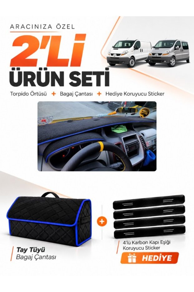 Renault Trafic (2001-2014) Compatible Glove Box Cover + Tay Feather Luggage Bag + Sticker Set - Re046