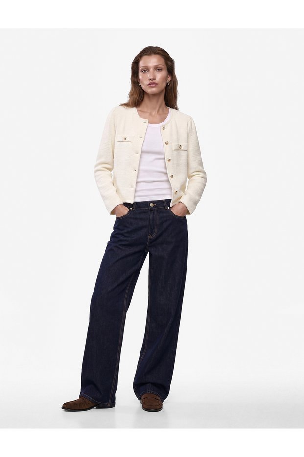 Slim Fit Long Sleeve Appliqué Detailed Crew Neck Jeweled Button Textured Cardigan