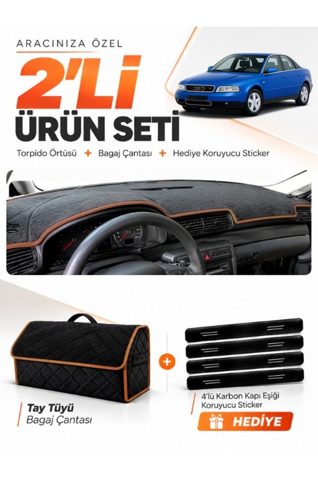 Glove Box Cover + Thai Feather Trunk Bag + Sticker Set Compatible with Audi A4 (1994-2001) - Au006