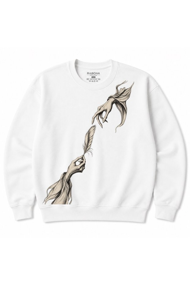 Whispered Connection Feather & Hands Graphic Sweatshirt