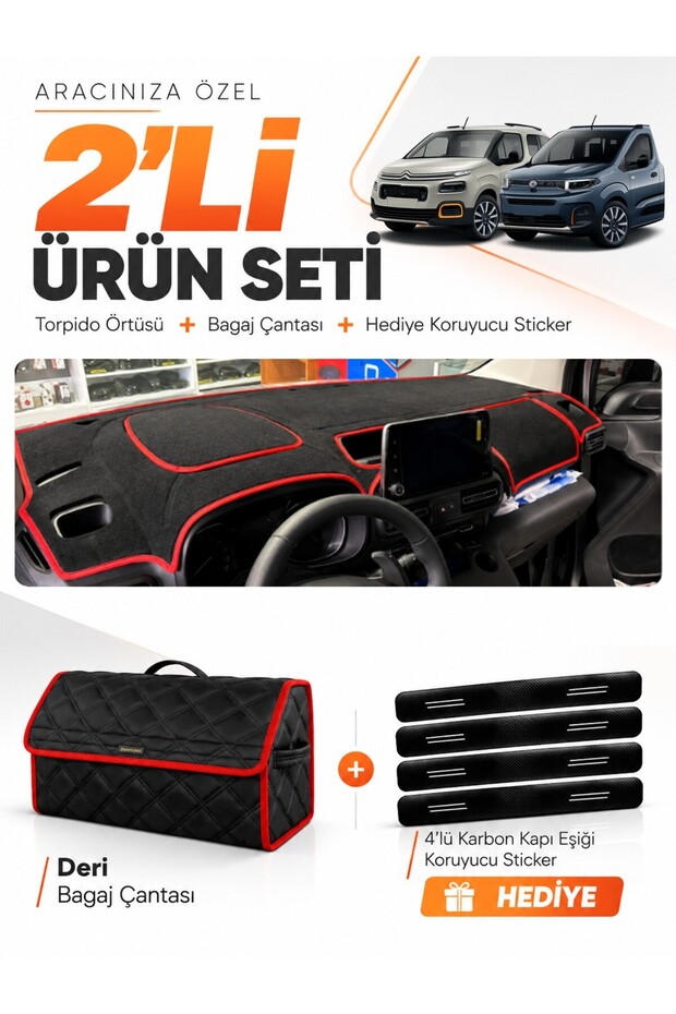 Citroen Berlingo K9 (2018-2026) Compatible Dashboard Cover + Leather Trunk Bag + Sticker Set - Ci015