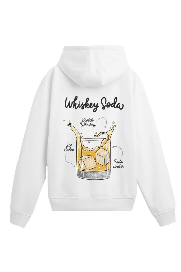Whiskey Soda Cocktail Design Back Printed Hooded Sweatshirt