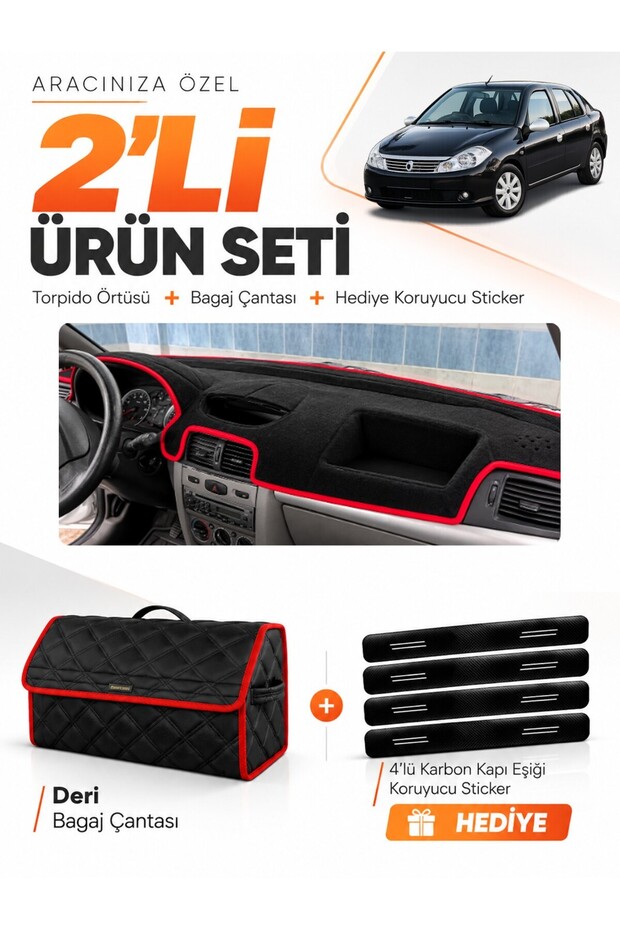 Renault Symbol Without Airbag (2008-2011) Compatible Torpedo Cover + Leather Luggage Bag Set - Re029