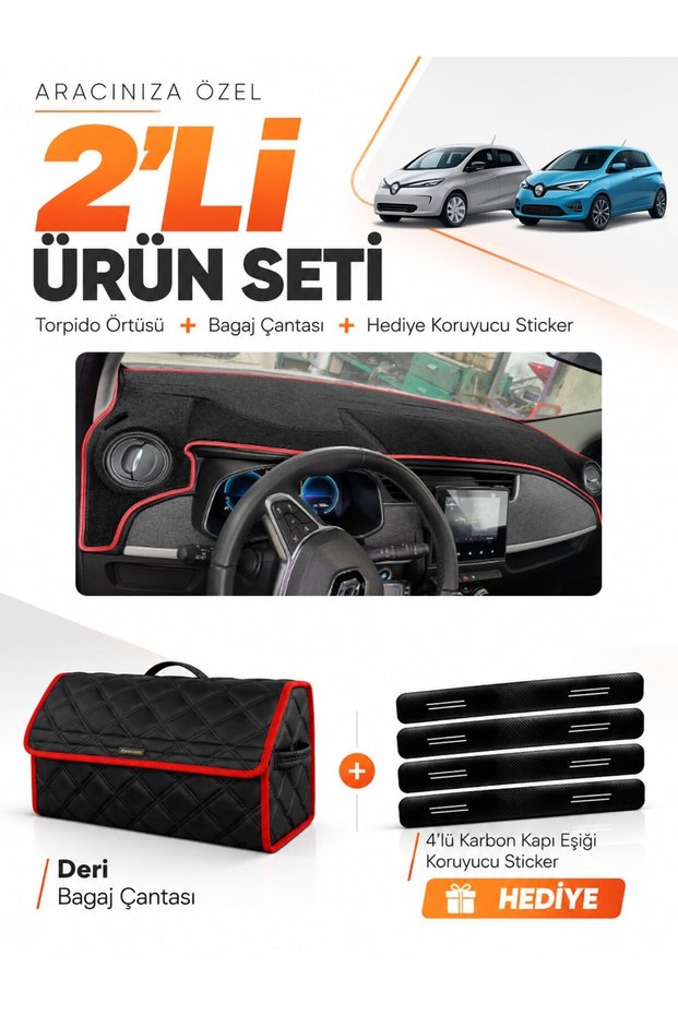 Renault Zoe (2012-2024) Compatible Dashboard Cover + Leather Trunk Bag + Sticker Set - Re051