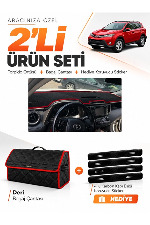 Toyota Rav4 (2013-2018) Compatible Dashboard Cover + Leather Trunk Bag + Sticker Set - To023