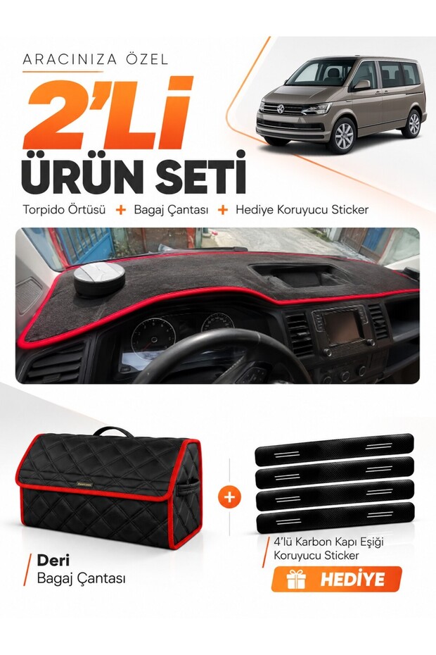 Volkswagen Transporter T6 Pocketed (2015-2020) Compatible Glove Box Cover + Leather Bag Set - Vw028