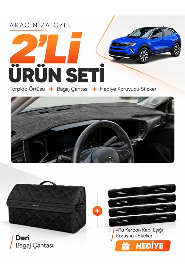 Opel Mokka (2020-2025) Compatible Dashboard Cover + Leather Trunk Bag + Sticker Set - Op023