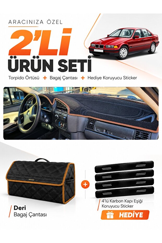 Bmw 3.20I (E36) Without Airbags (1990-2000) Compatible Glove Box Cover + Leather Trunk Bag Set - Bm013