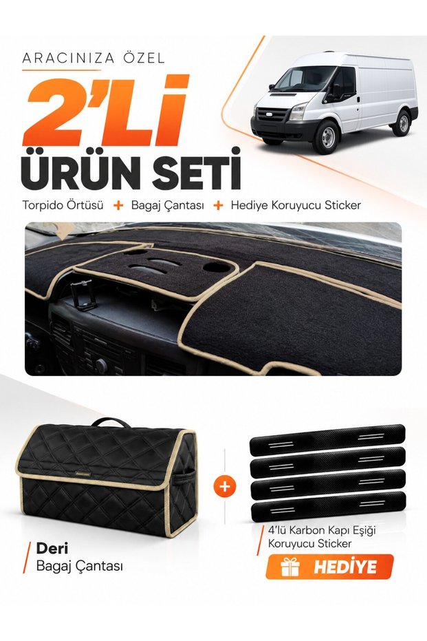 Glove Box Cover + Leather Luggage Bag + Sticker Set Ford Transit (2007-2012) Compatible - Fo029