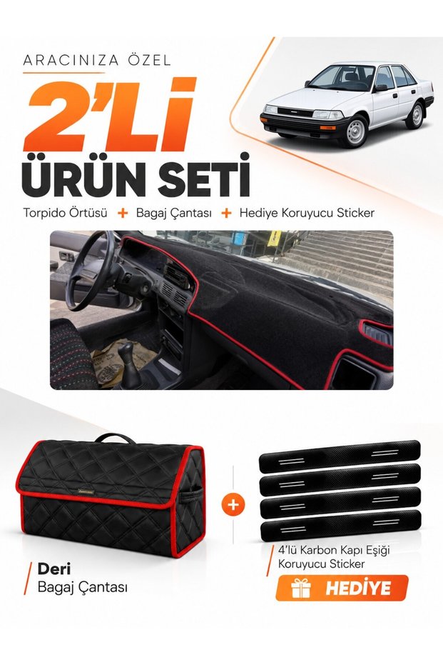 Toyota Corolla Findik Kasa (1988-1991) Compatible Dashboard Cover + Leather Trunk Bag Set - To011