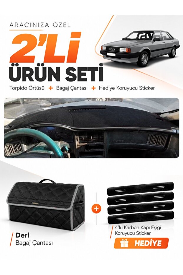 Audi 80 (1986-1996) Compatible Glove Box Cover + Leather Trunk Bag + Sticker Set - Au001