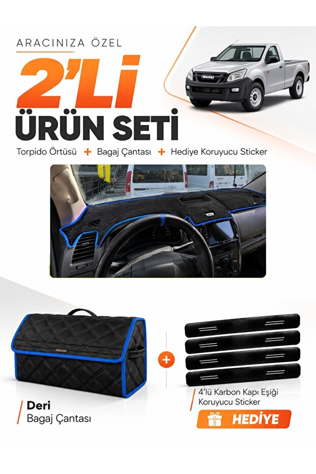 Isuzu D-Max (2012-2019) Compatible Glove Box Cover + Leather Trunk Bag + Sticker Set - Is002