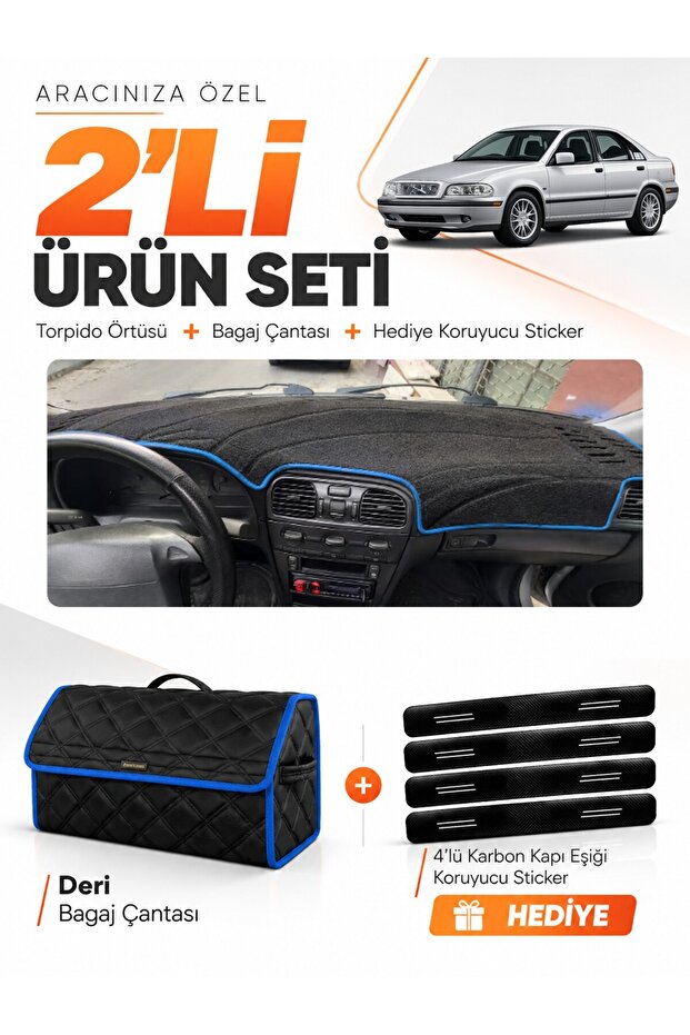 Volvo S40 (1996-2002) Compatible Glove Box Cover + Leather Trunk Bag + Sticker Set - Vo001