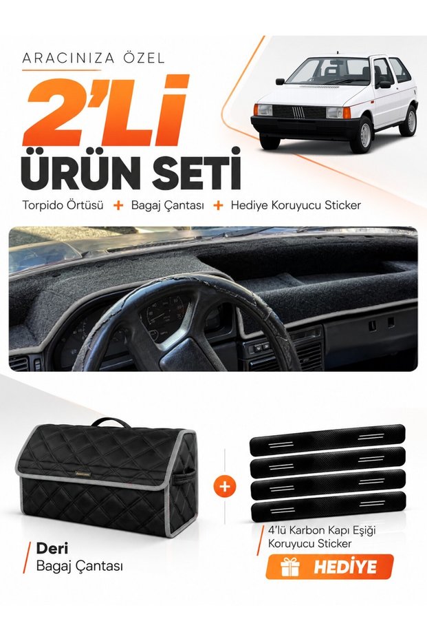 Fiat Uno 60,70 (1983-1995) Compatible Dashboard Cover + Leather Trunk Bag + Sticker Set - Fi019