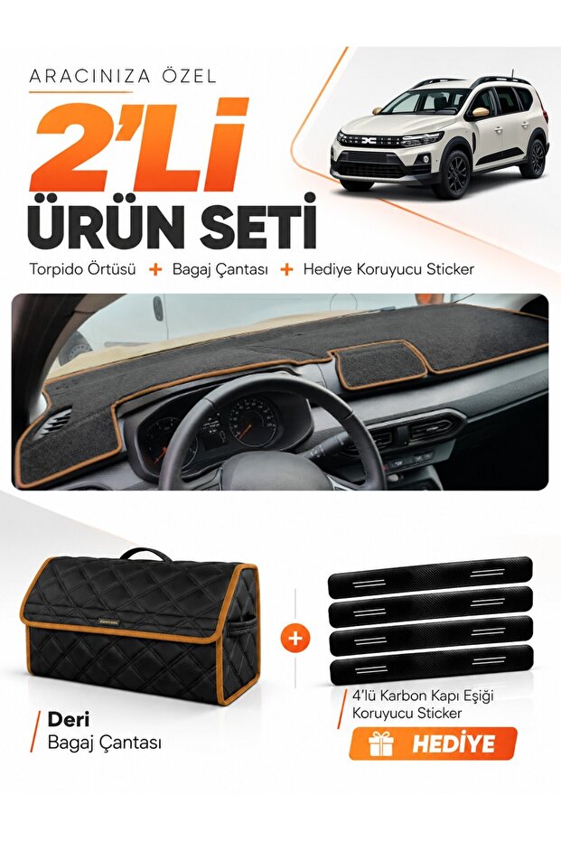 Daci̇a Jogger Screenless (2022-2026) Compatible Dashboard Cover + Leather Trunk Bag + Sticker Set - Da002