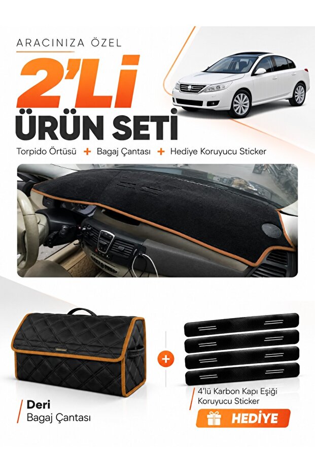 Renault Latitude (2010-2015) Compatible Dashboard Cover + Leather Luggage Bag + Sticker Set - Re034