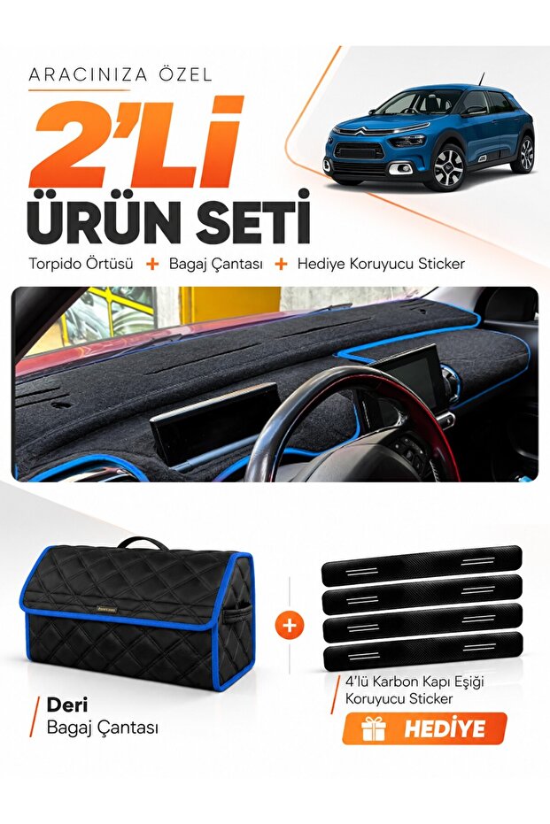 Citroen Cactus (2018-2020) Compatible Dashboard Cover + Leather Trunk Bag + Sticker Set - Ci017