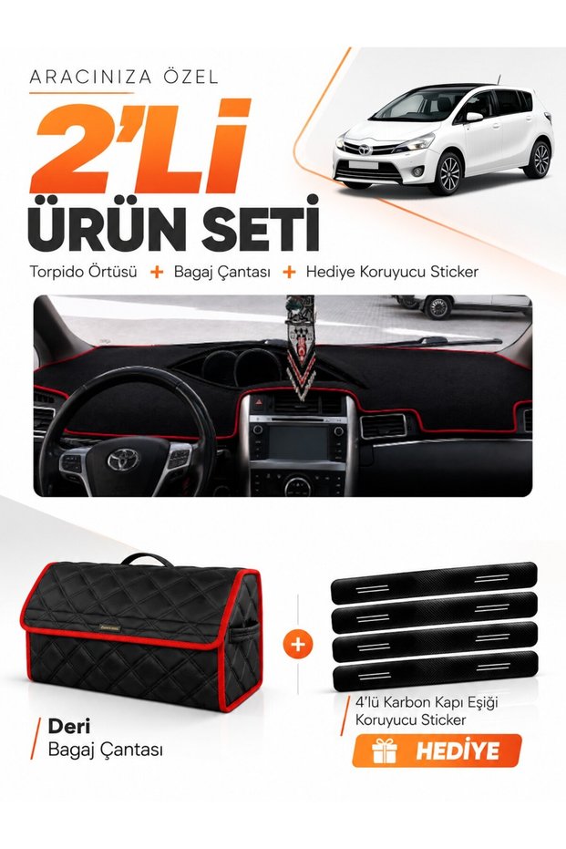 Toyota Verso (2009-2018) Compatible Dashboard Cover + Leather Trunk Bag + Sticker Set - To024