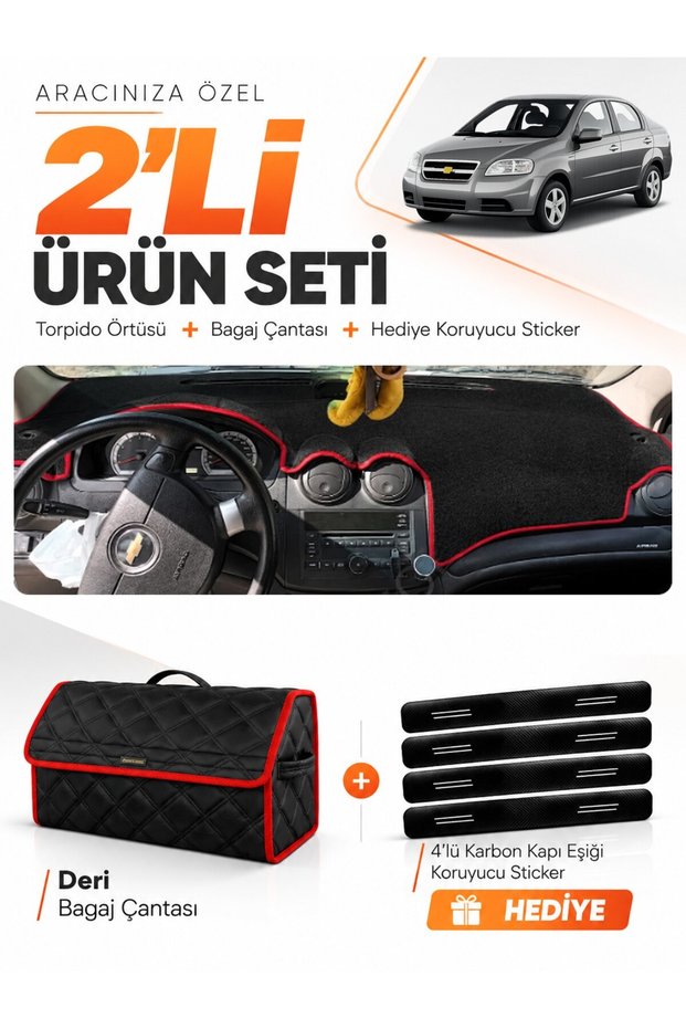 Chevrolet Aveo T250 (2006-2011) Compatible Dashboard Cover + Leather Trunk Bag + Sticker Set - Ch008