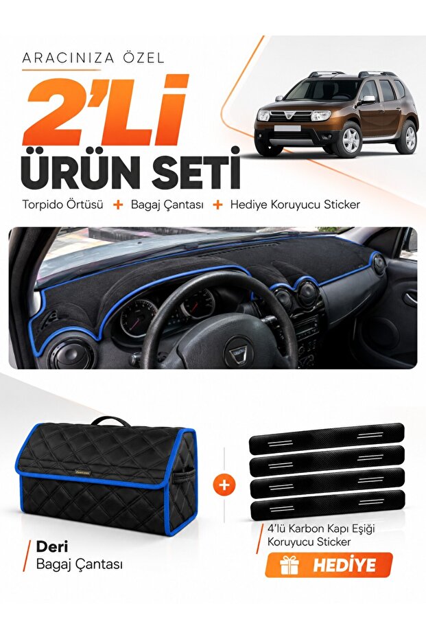 Daci̇a Duster 1St Generation Without Makeup (2009-2013) Compatible Glove Box Cover + Leather Trunk Bag Set - Da003