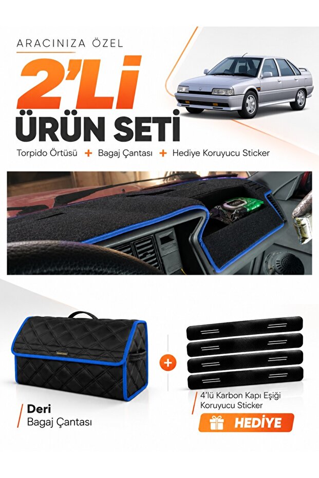 Renault 21 Concorde (1990-1996) Compatible Torpedo Cover + Leather Luggage Bag + Sticker Set - Re005