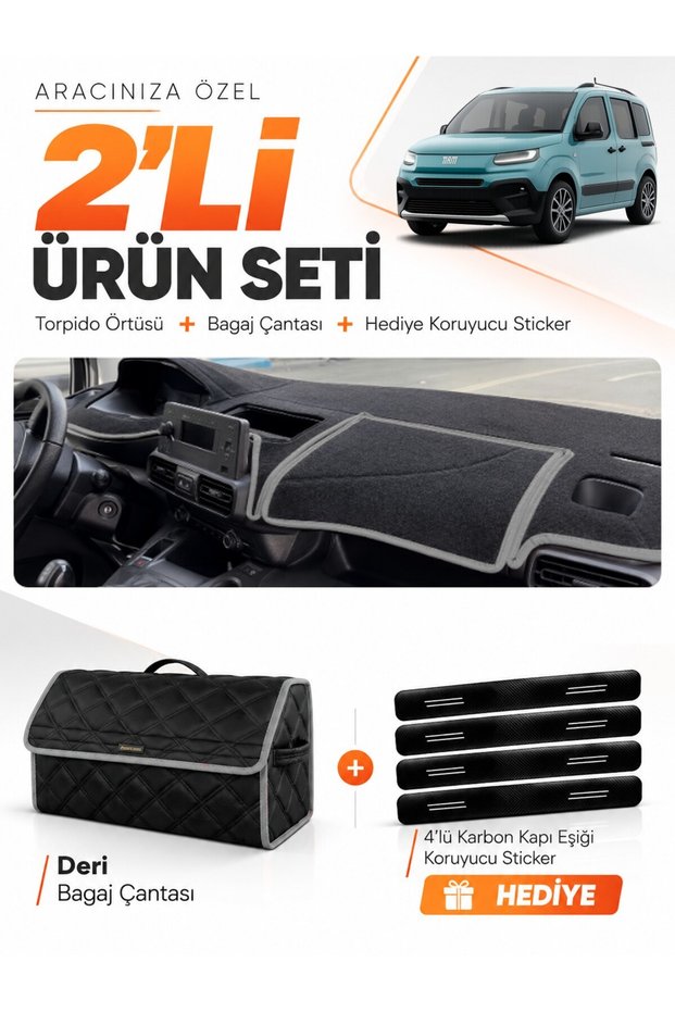 Dashboard Cover + Leather Luggage Bag + Sticker Set Compatible with Fiat Doblo (2023-2026) - Ci015