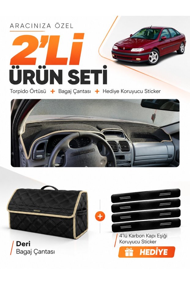 Renault Laguna 1 Airbagsiz (2000-2007) Compatible Glove Box Cover + Leather Trunk Bag Set - Re031