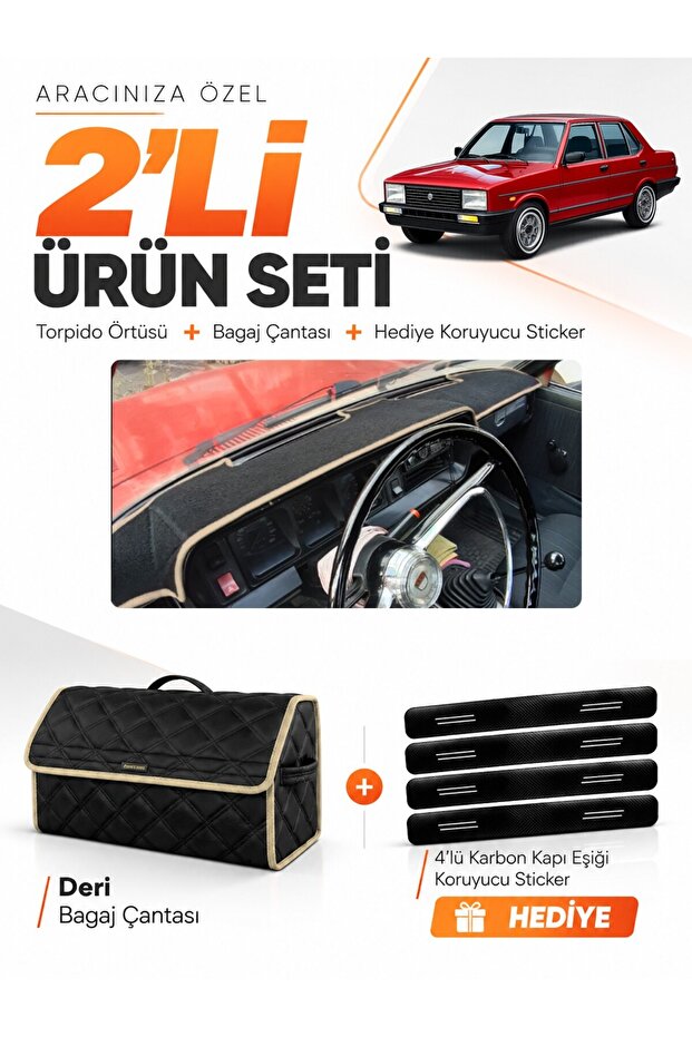 Tofaş Murat 131 (1977-1988) Compatible Torpedo Cover + Leather Luggage Bag + Sticker Set - Tf005
